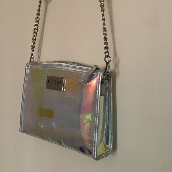 GUESS>> Silver metallic transparent crossbody bag. - Picture 2 of 7